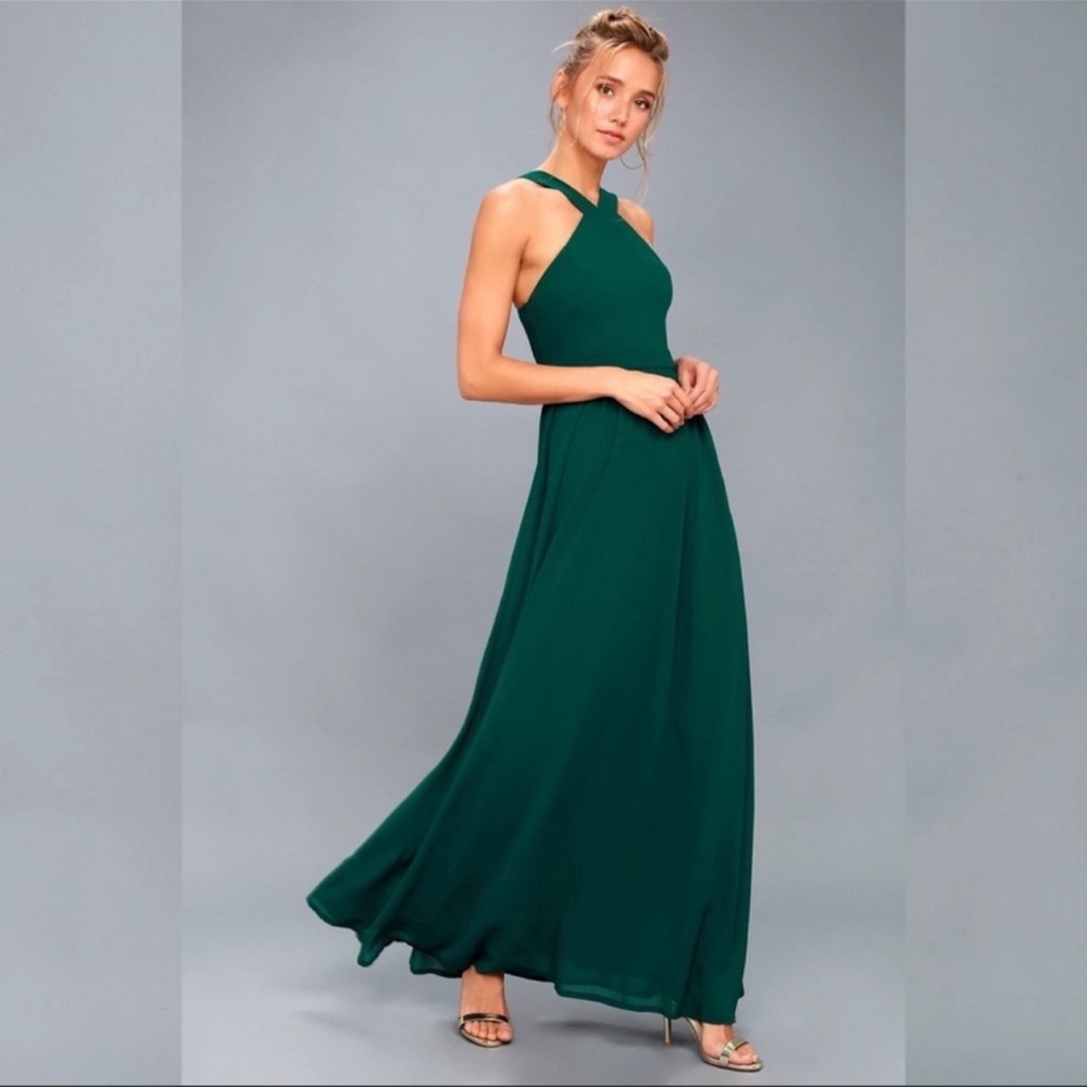 Lulus Air of Romance Women's Halter Gown Long Maxi Dress in Green Medium